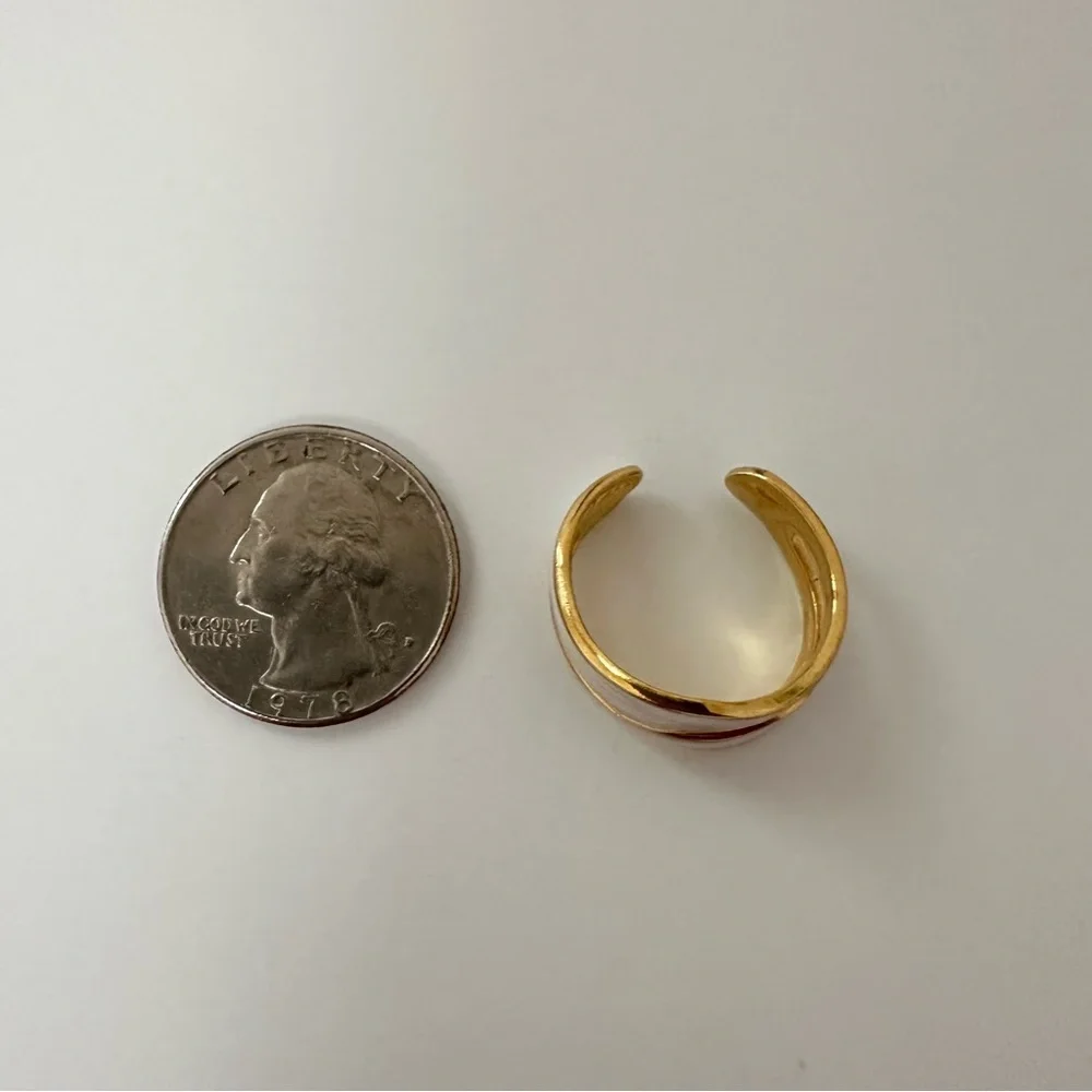 18K Gold Plated Mother of Pearl Tone Geometric Open Rings